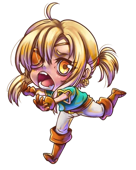 Luka — jovem arqueiro loiro, olho âmbar, em pose de corrida. Personagem central de Teerra & Windy.